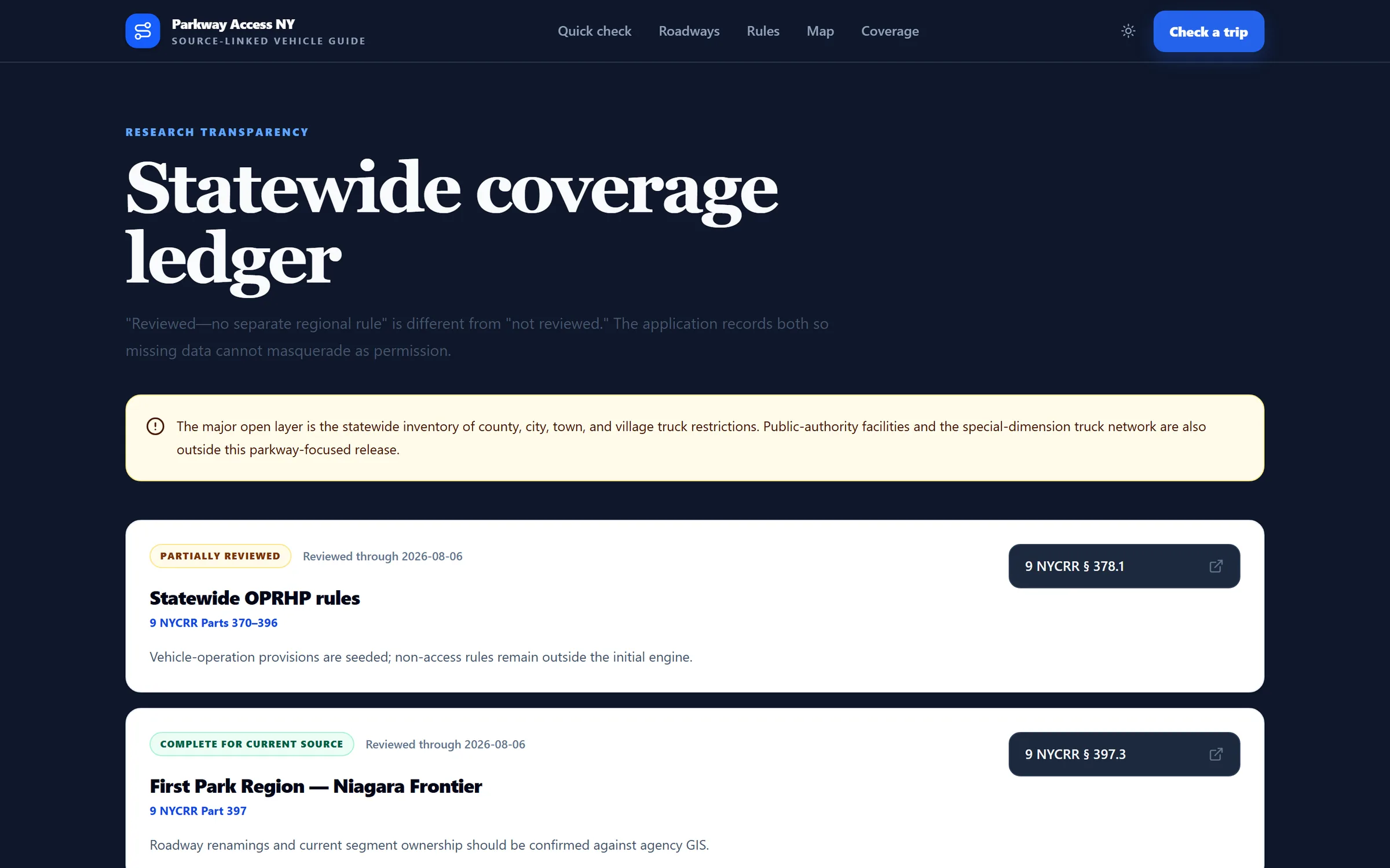 Statewide coverage ledger separating reviewed from unreviewed jurisdictions