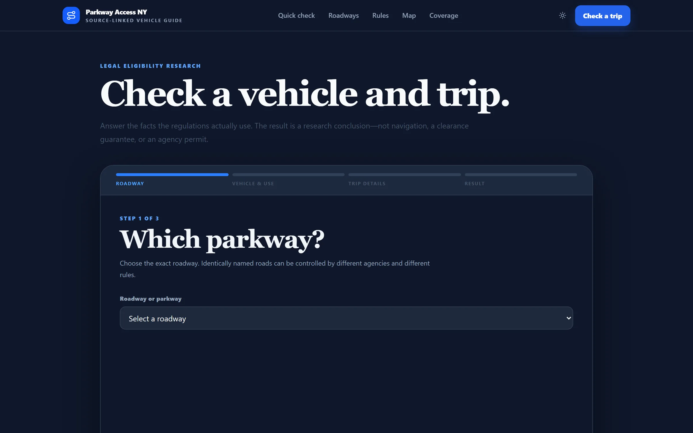 Quick check, step one: which parkway?