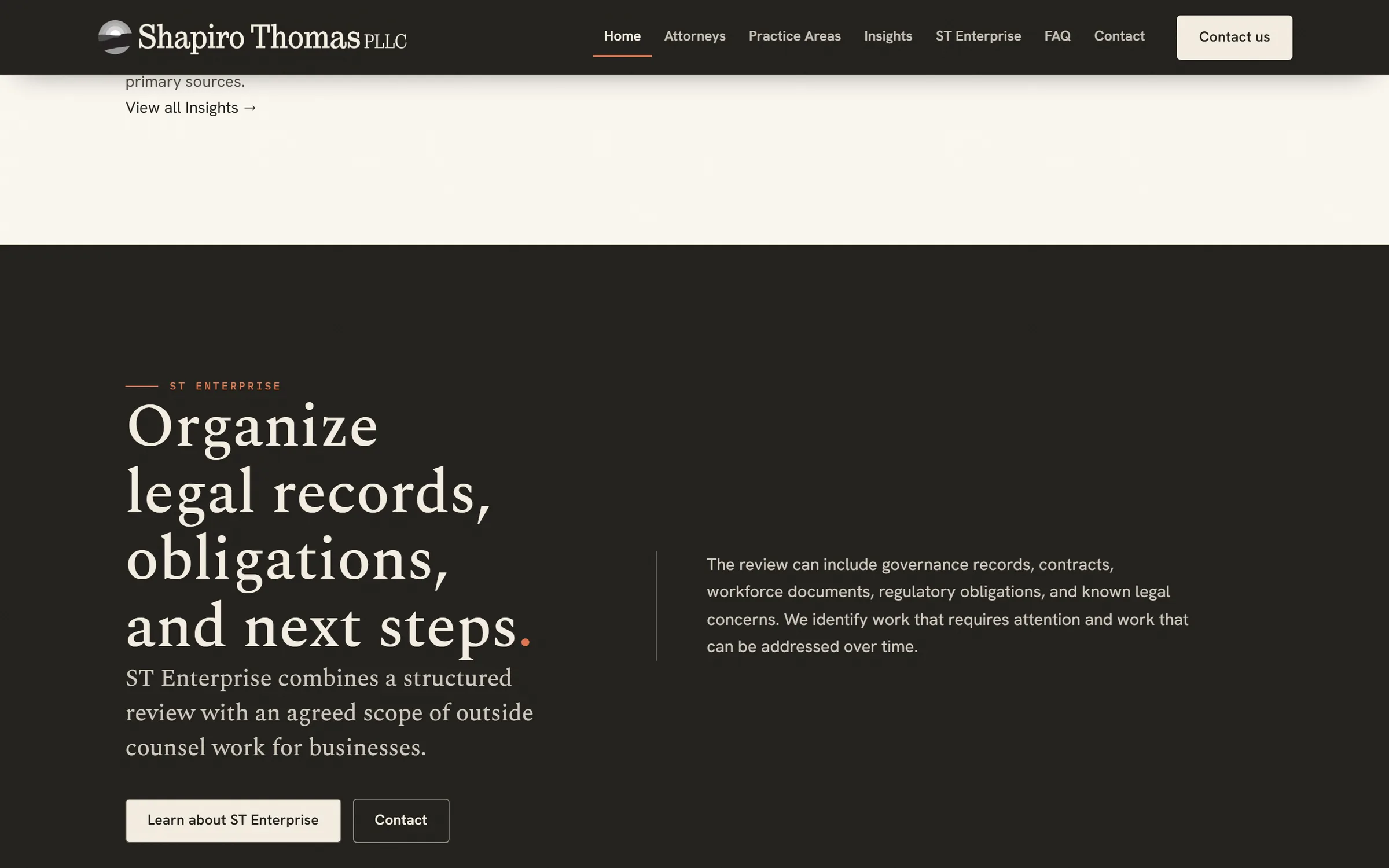 Business counsel program section on the Shapiro Thomas home page