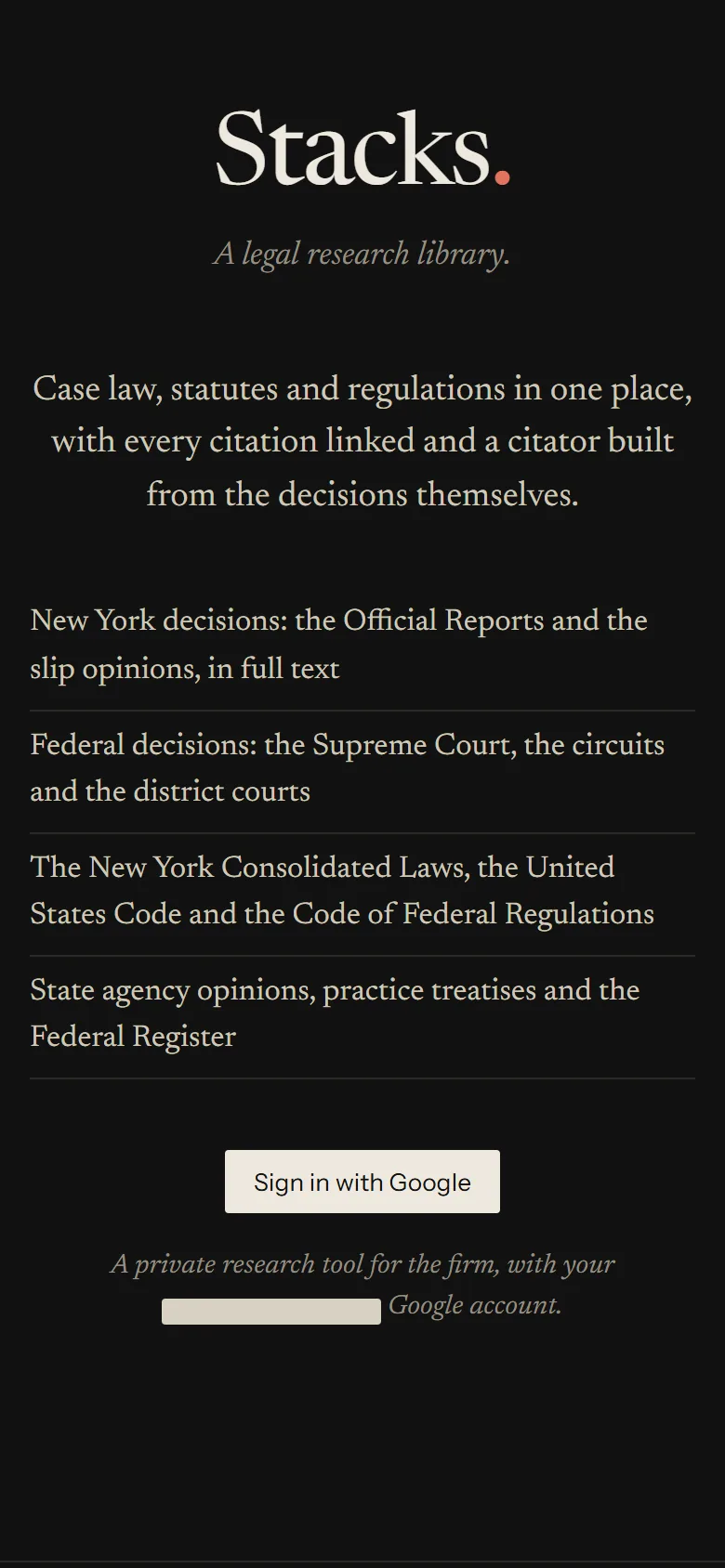 Stacks sign-in page on a phone, with the organization's name redacted